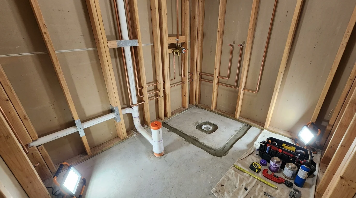 Bathroom rough-in plumbing during remodel by Johns Plumbing LLC in Guayama
