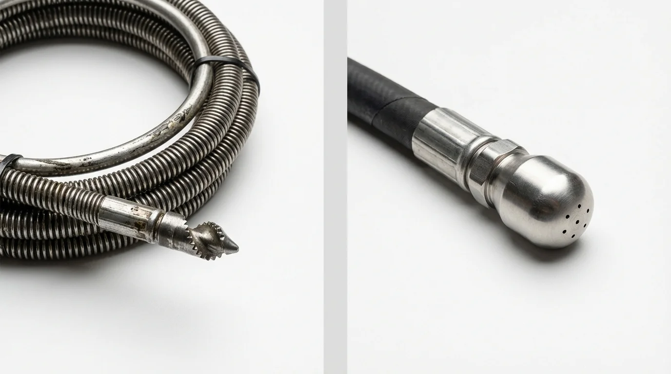 Drain snake cable and hydro jetting nozzle used for drain cleaning in Guayama, PR
