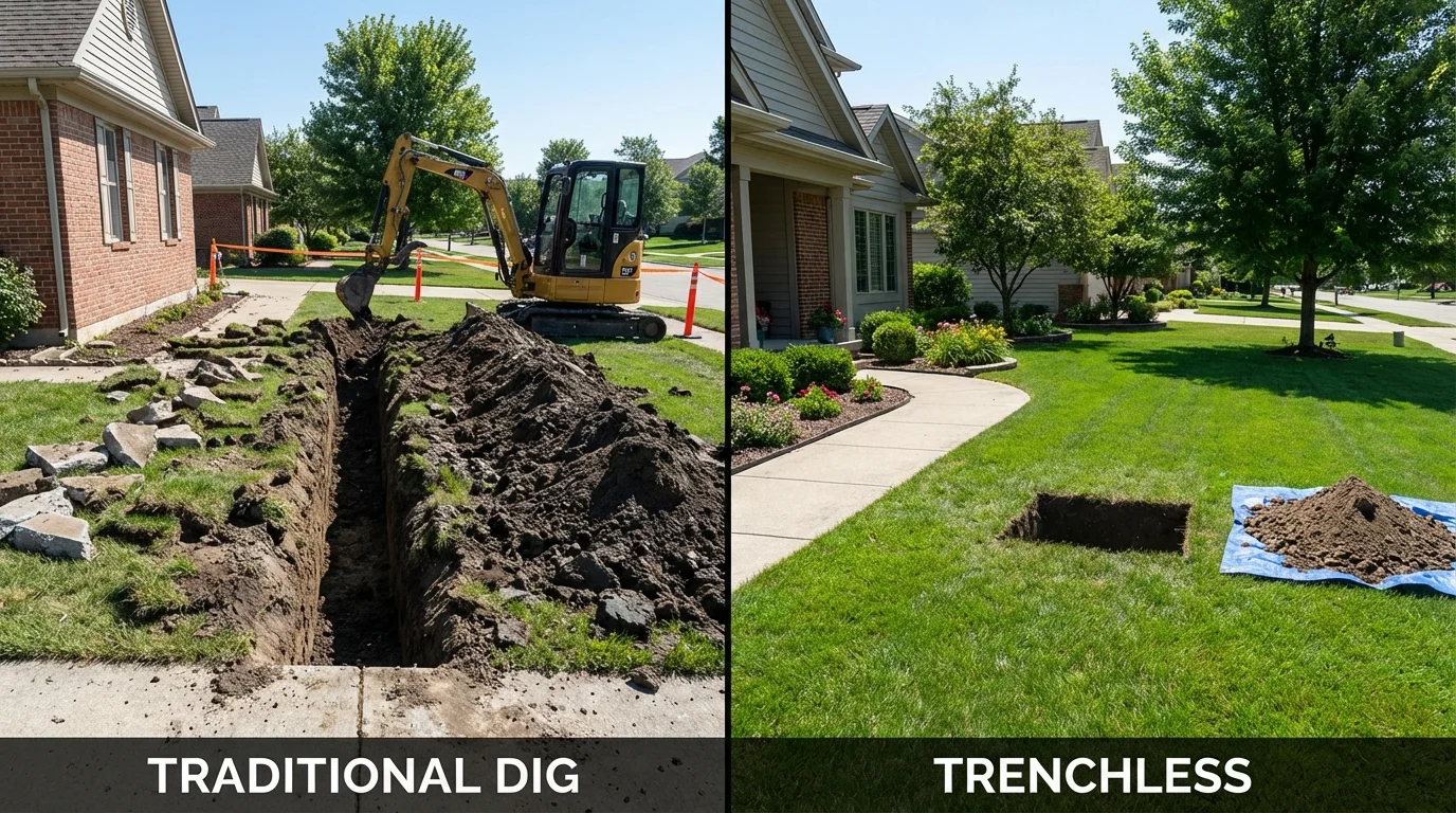 Trenchless sewer repair with minimal yard damage versus traditional excavation in Guayama, PR
